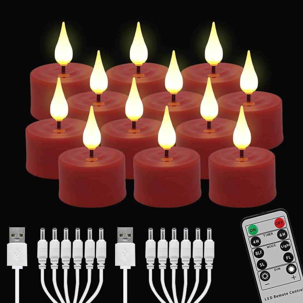 6/12PCS LED Candle Electronic Use Charging Flameless Flicker Tealight Timed Remote Orange Black Candle Wholesale Decorative