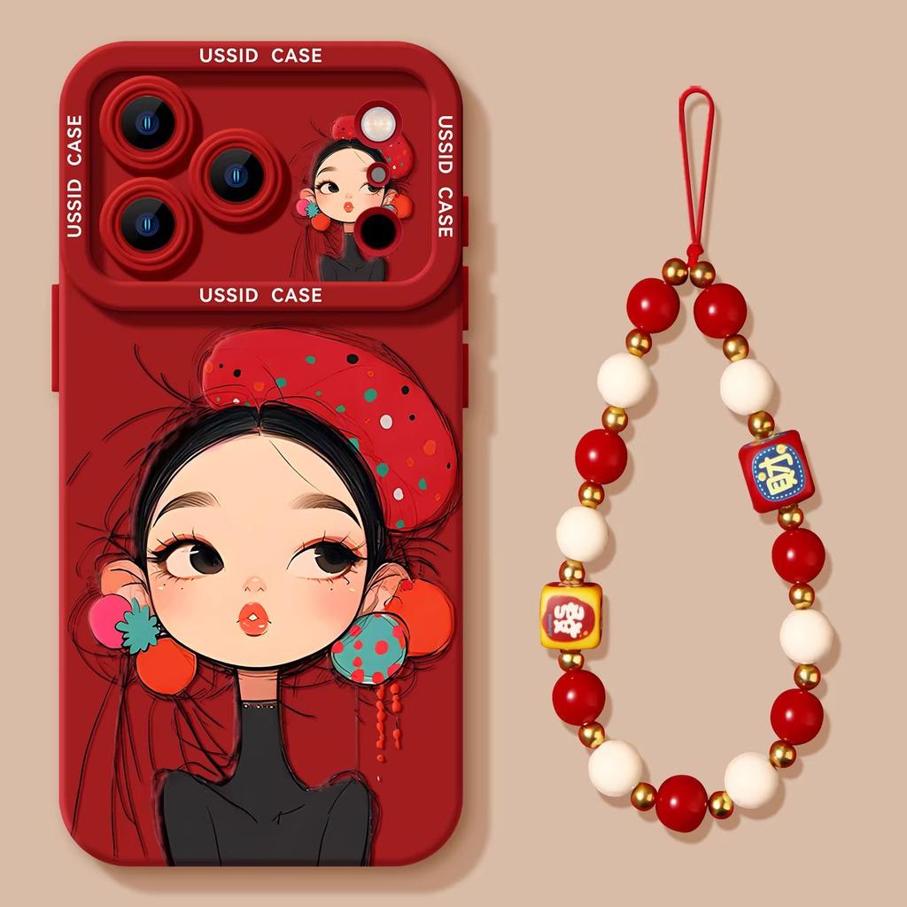 New Year's red is suitable for Apple 17pm soft new 16pro national style girl 15 sets 13 with lanyard 14 mobile phone case