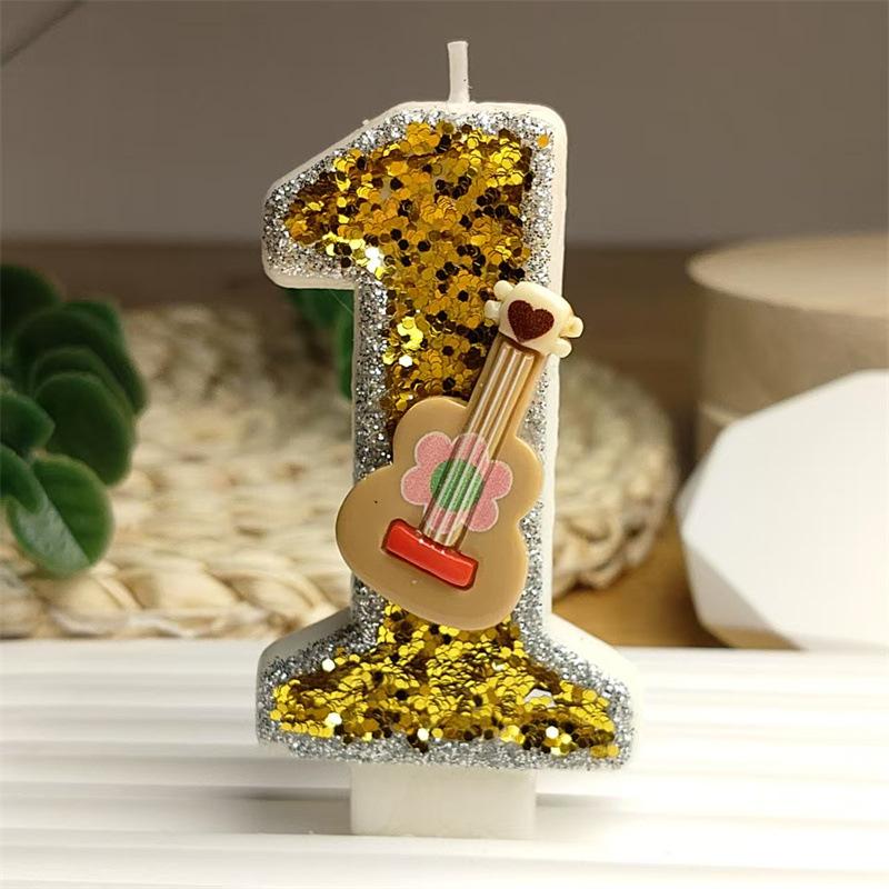 Creative Styling Design Cool Guitar Digital Candle Color Bright Birthday Cake Candle Decoration