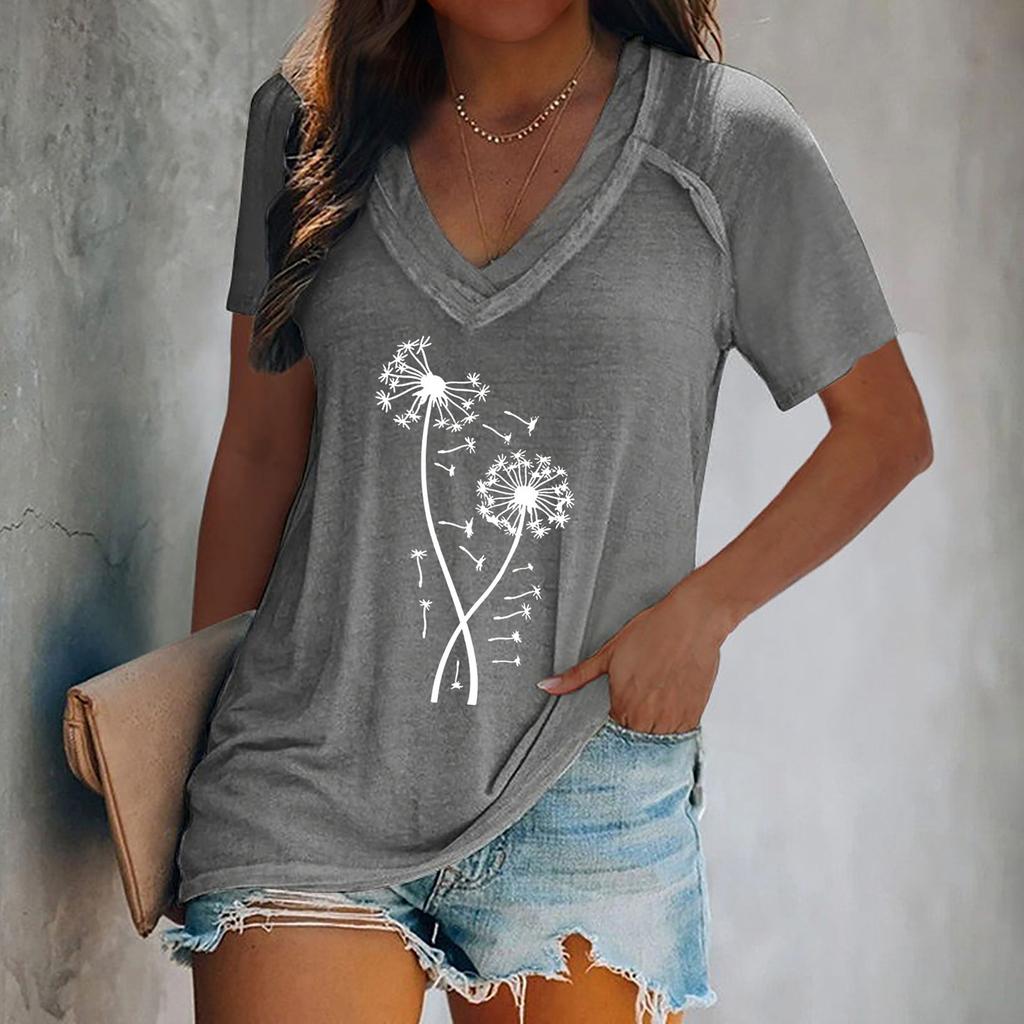 Women's Tops Dressy Summer Fashion Casual Print Casual T-Shirt Shoulder Sleeve V Neck Slim Flowy Tunic