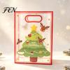 Reusable Present Holders Christmas Gift Bags with Handles, Clear PP Treat for Eve Candy Apples Cookies, Holiday Party Favor Packaging Ribbon