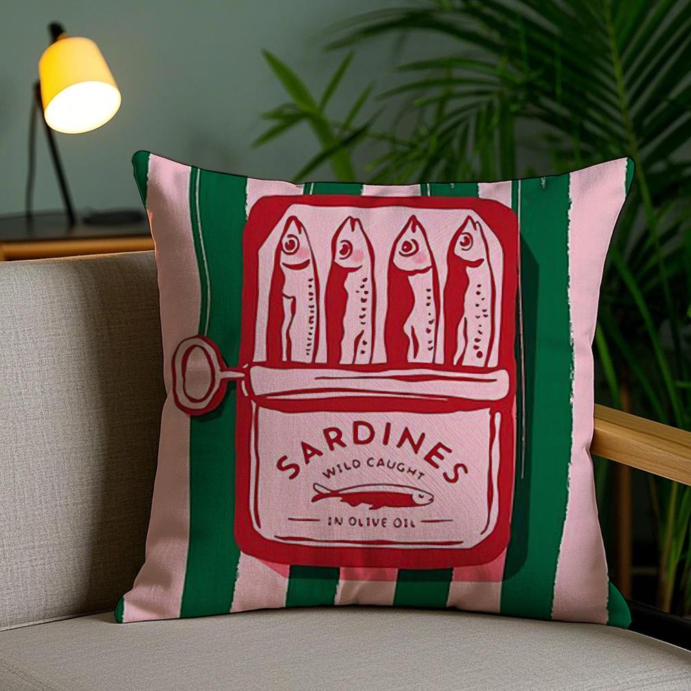 Coastal Charm Sardine Can Pillow Case Silky Elegant Comfort Sofa Bed Invisible Zipper