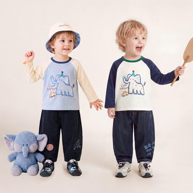 JELLYBABY Boys' Long-Sleeve Cotton Cartoon Elephant Graphic T-Shirt