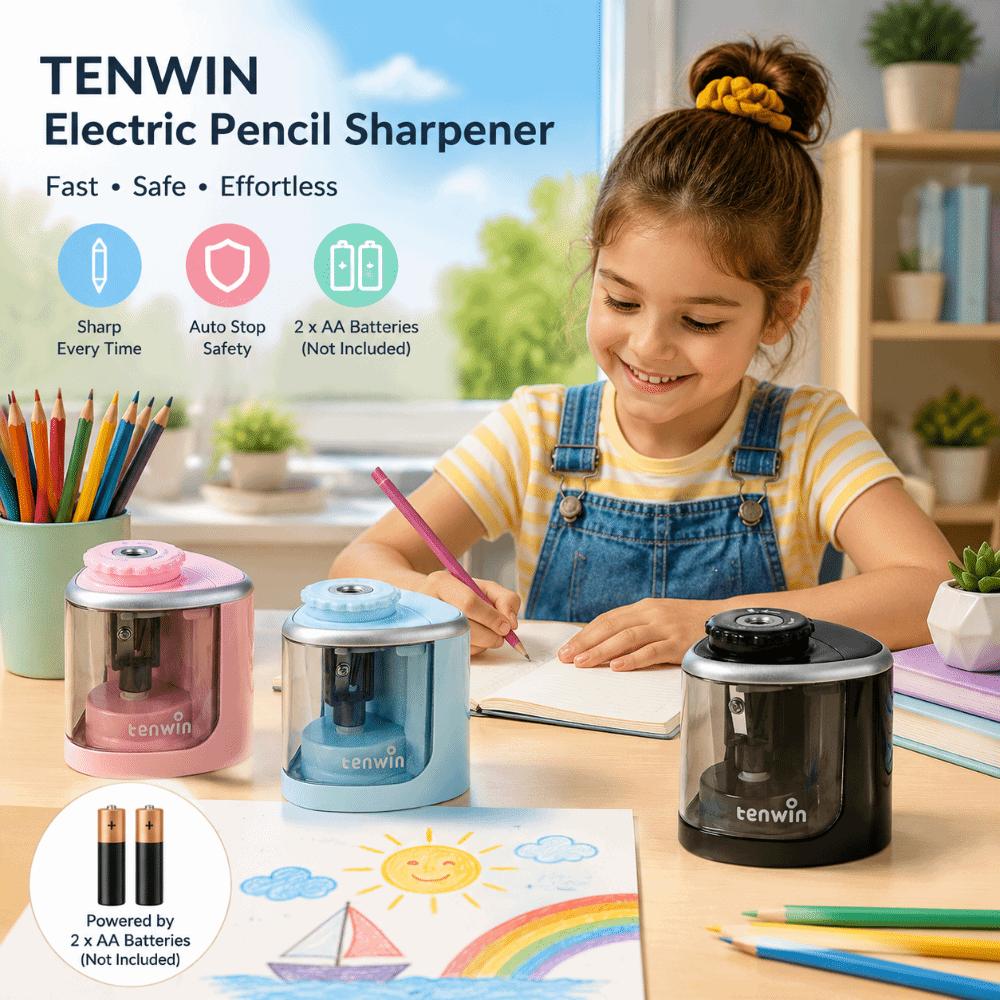 Electric Pencil Sharpener 2 in 1 Pencil Cutting Tool Tenwin Automatic Sharpener School Supplies