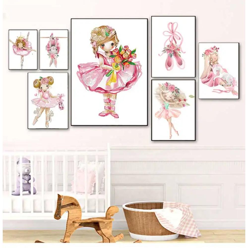 Rabbit Unicorn Nordic Posters And Prints Wall Art Canvas Painting Pictures Kids Room Decor Cute Ballet Girl Rose Flowers