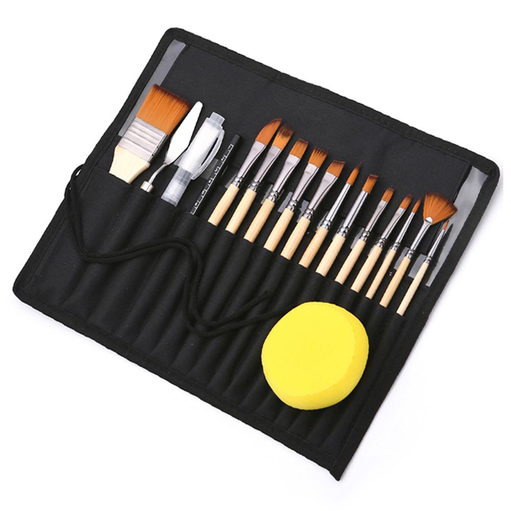 18 шт., набор кистей для рисования, сумка со скребком, акварельная кисть, ручка, нейлоновая ручка для нежных волос