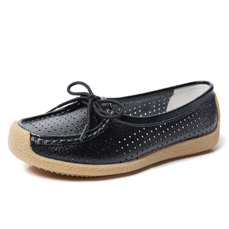 Fashion Women Flats Summer Women Genuine Leather Shoes With Low Heels Slip On Casual Flat Shoes Women Loafers Soft Nurse Ballerina Shoes