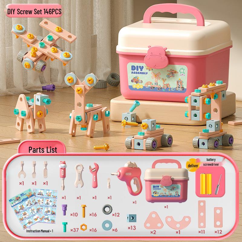 Ящик для инструментов Xiaobei Hippo: Электродрель и набор шурупов в стиле TikTok для детей