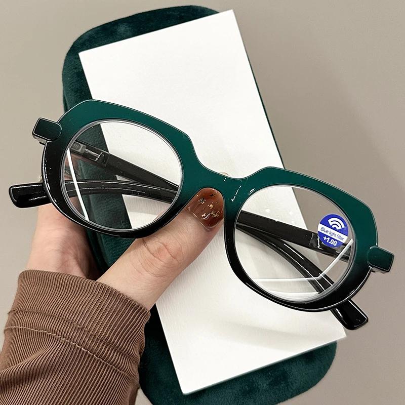 Spring Leg Pc Frame Presbyopia Glasses Retro Large Oval Reading Glasses For Elderly Blocking Blue Light Presbyopia Eyeglasses