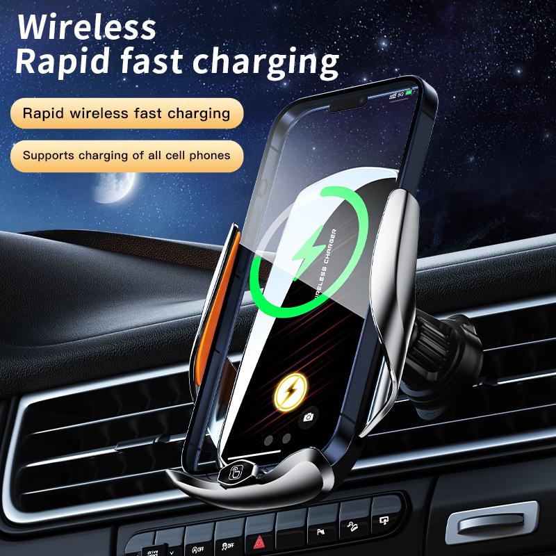 Stable and Anti Shake Car Phone Holder Wireless Fast Charging Car Phone Holder 360 ° Infrared Sensing Air Outlet Phone Holder T2