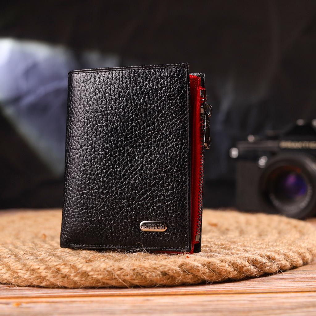 Вертикальный компактный Женский кошелек из натуральной кожи CANPELLINI Wallet 21670 Черный