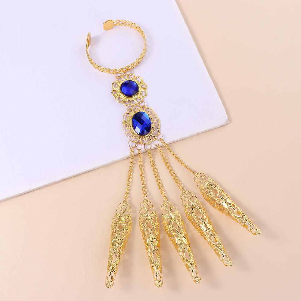 Gift Indian Thai Red Gem Nail Rings Golden Finger Bracelet Knuckle Rings Belly Dance Bracelet