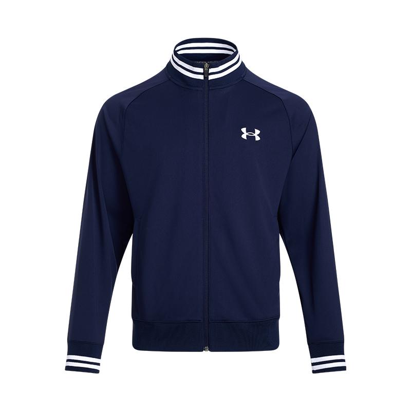 Under Armour Модный топ с воротником-стойкой и застежкой-молнией, длинный рукав, удобные простые полосатые брюки, повседневный спортивный костюм, костюм унисекс, темно-синий 1389369-410