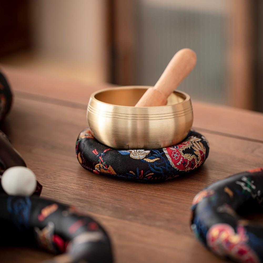 Donut Shape Sound Copper Out Mat Brocade Wooden Fish Coaster Meditation