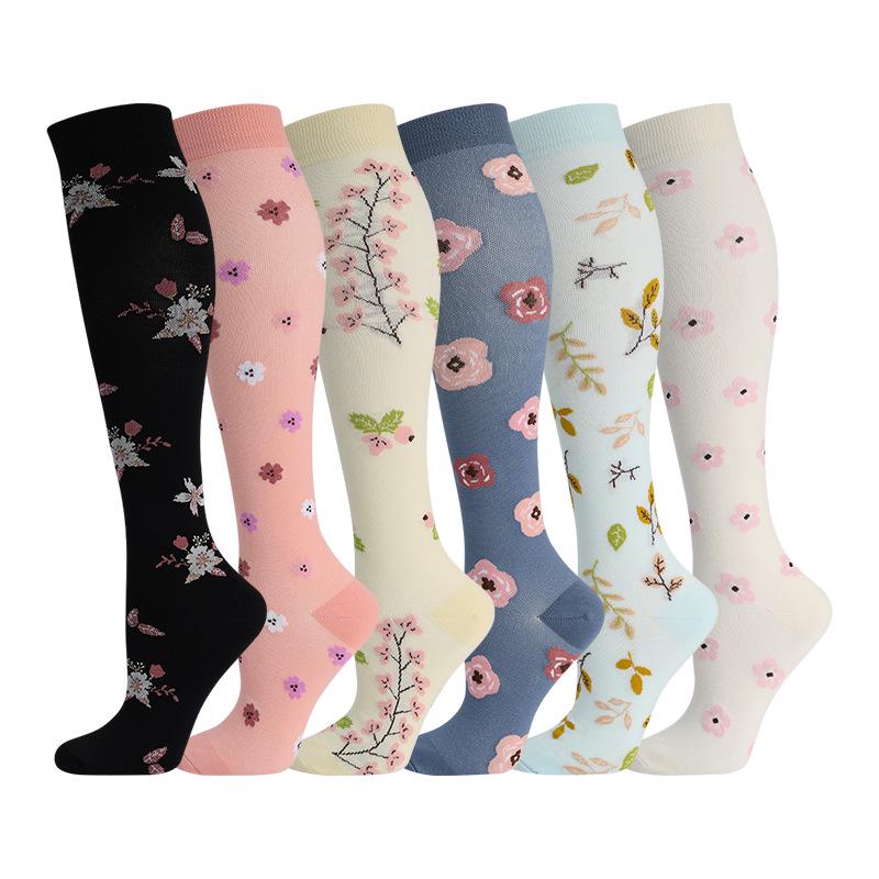 Комбо из 6 пар: Узорные компрессионные носки для бега, йоги и спорта - Влагоотводящие, дышащие, быстросохнущие гольфы для осени