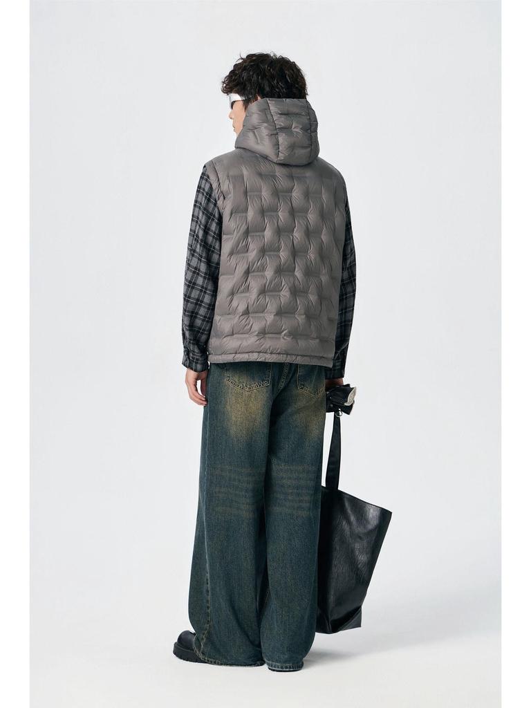 Мужской зимний жилет с капюшоном из 90% белого утиного пуха - Европейский и американский стиль, Большой размер, Свободный крой, Рельефная накидка на плечи.