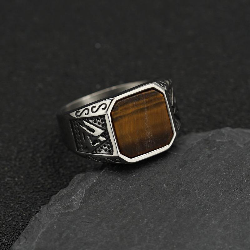 Vintage Viking Titanium Steel Ring for Men Fashion Personality Domineering Rune Set Natural Zirconia Ring Gold Luxury Male Hip Hop Jewellery