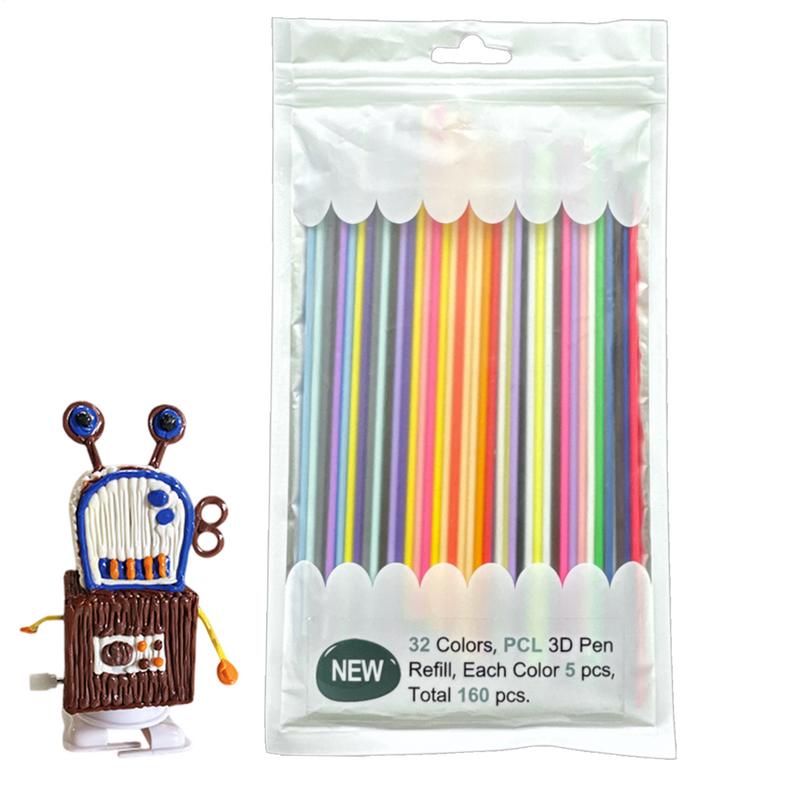 160 шт. 32 цвета стержней для 3D-ручек 2,5 мм Pla 3D-ручки Печатные кабели Нити для 3D-принтера Материалы для печати Высокоточный принтер