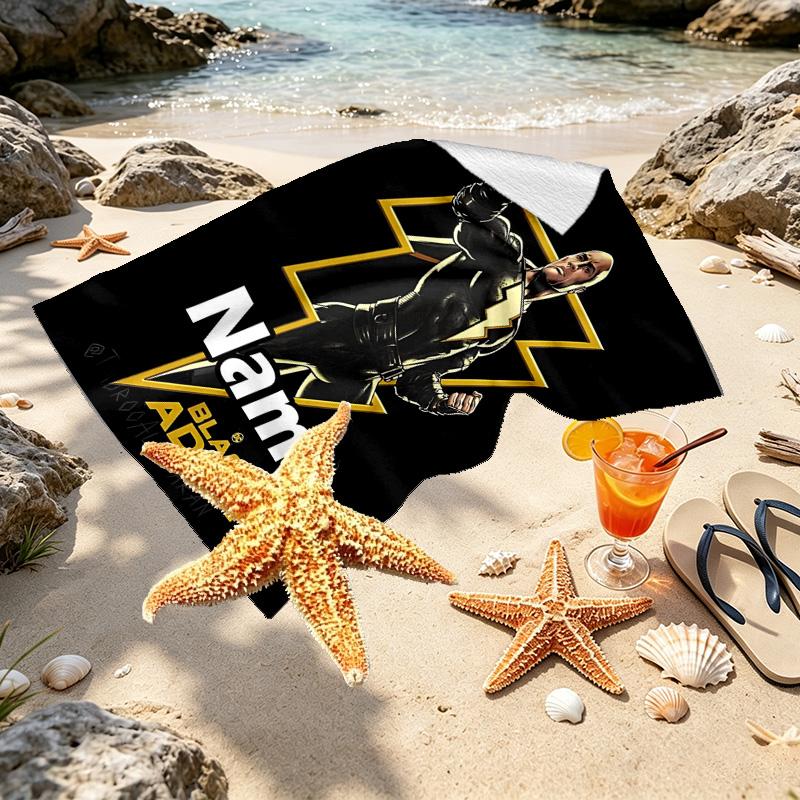 Custom Name Personalized Black Adam Print Beach Towel, for Trip Camping Beach Party Home Decor, Birthday Gift for Family & Friends