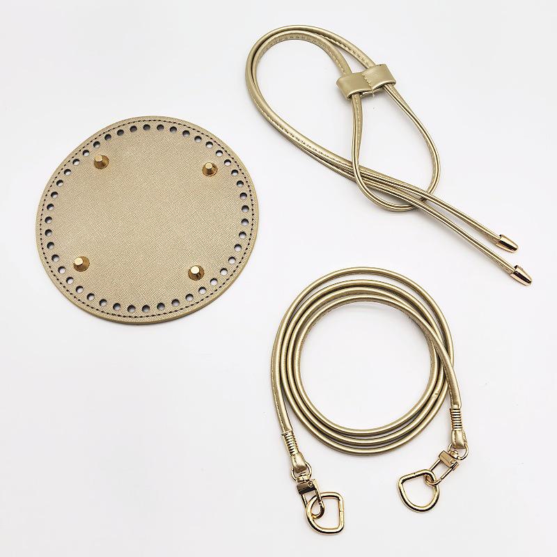 3-Piece DIY Handmade Woven Bucket Bag Set: PU Material Bottom Plate, Drawstring, and Shoulder Strap Accessories