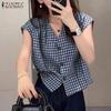 Женская повседневная блузка без рукавов с V-образным вырезом и свободным кроем в клетку