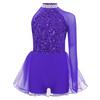 Костюм для танцевального выступления девочки Блестящий лиф с пайетками Трико с юбкой из тюля Вырез на талии Асимметричный комбинезон