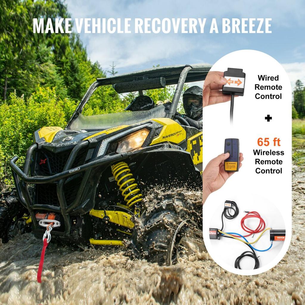 Electric Winch ATV UTV 4500 lb Synthetic Rope Waterproof Remote Control