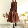 Cotton Linen Print Dress for Women Japanese Mori Girl Art Floral Dress Loose Long Sleeve Female Vintage Midi Dress