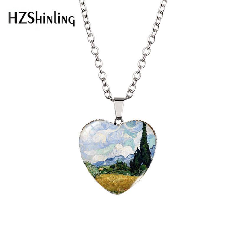 Элегантное ювелирное ожерелье в форме сердца с уникальным кулоном из драгоценного камня, вдохновленным Ван Гогом