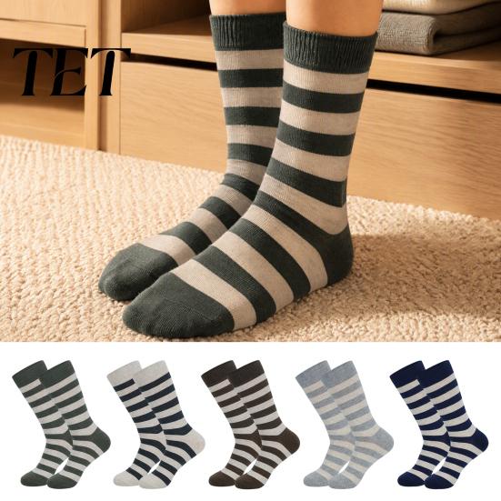 Classic Striped Pattern Socks 1 Pair Men's Stripe Crew Socks, Mid-Calf Dress for Business, Breathable Commuter Cotton Casual with High-Elastic Ribbed