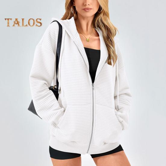 Осень-зима Женское пальто с капюшоном, застегивающееся на молнию, с капюшоном, длинными рукавами, однотонными карманами, утолщенная спортивная куртка, свободная повседневная одежда, школьное пальто