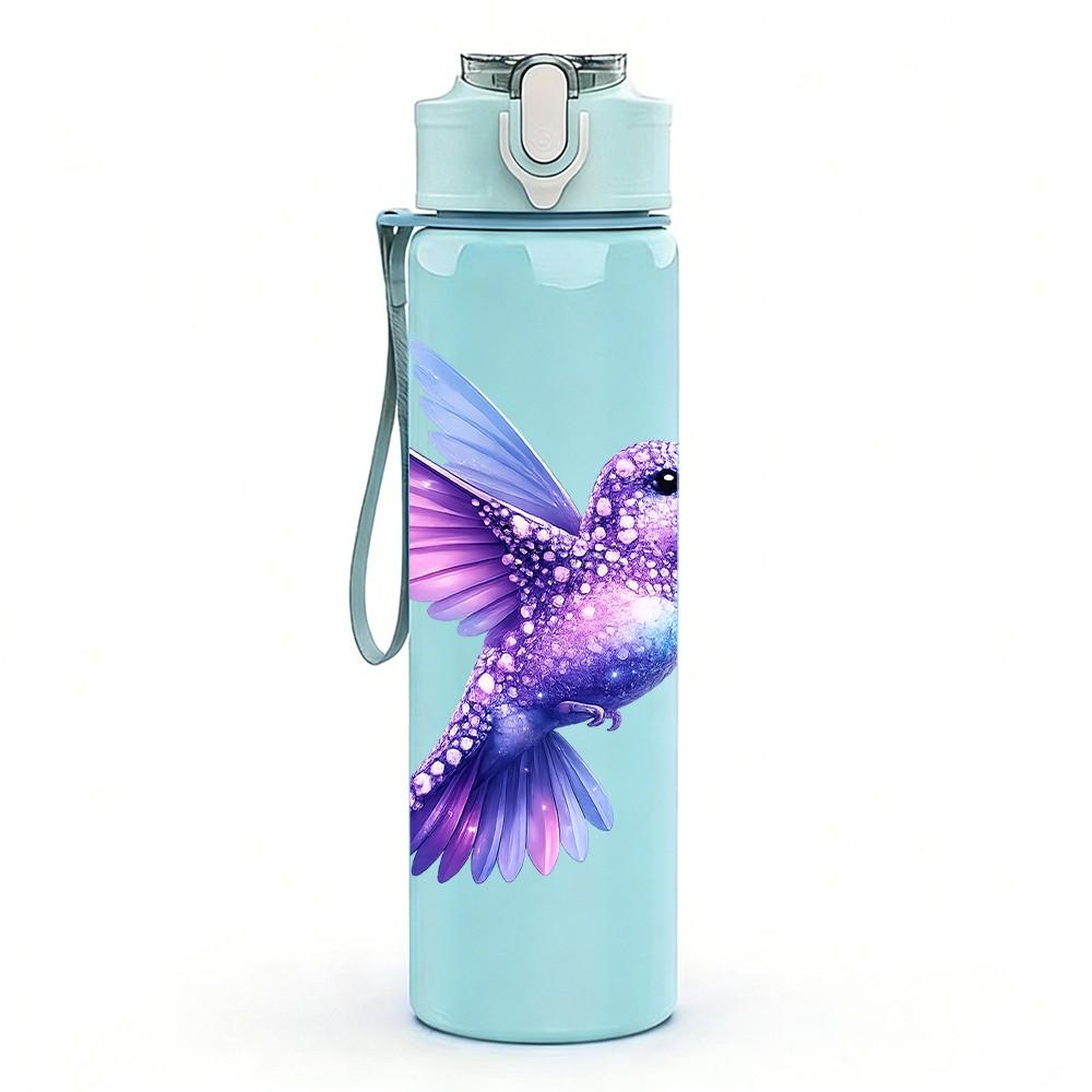 1PC Purple Hummingbird Bird Art Print 750ml Color Plastic Sports Water Bottle Leakproof Flip Straw Lid Suitable for Sports Office Home Use