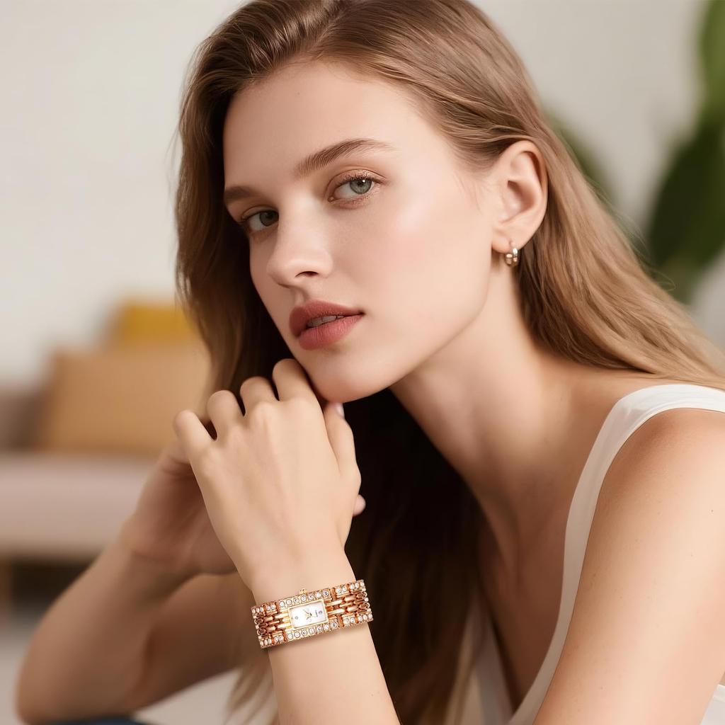 Square Wristwatch with Exquisite Beautiful Fashion Stainless Steel Watch Birthday Pink Women's Rhinestones Accessory, Formal, Business, Gift,