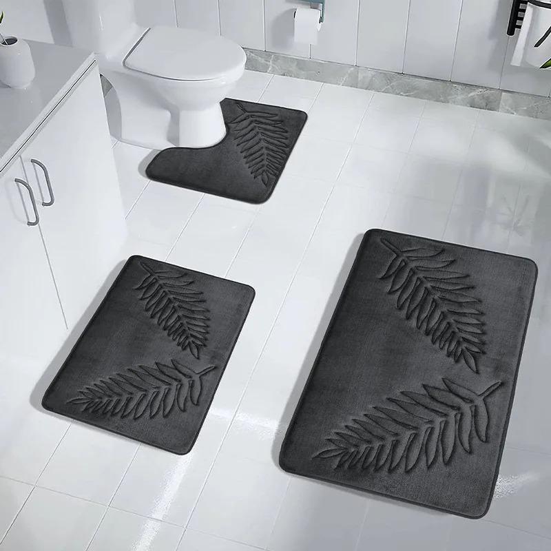 3 Piece Bathroom Mat Memory Foam Ultra Soft and Absorbent Leaf Bath Rugs Thick Washable For Bathroom Toilet Tub Mat Set