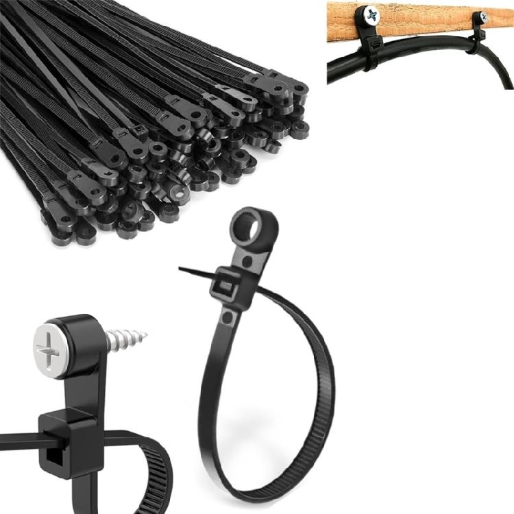 100PCS Nylon Cable Management Tie Buckles Automatic Locking Feature 4.8mm Hole Diameter for Dependable Organization Needs