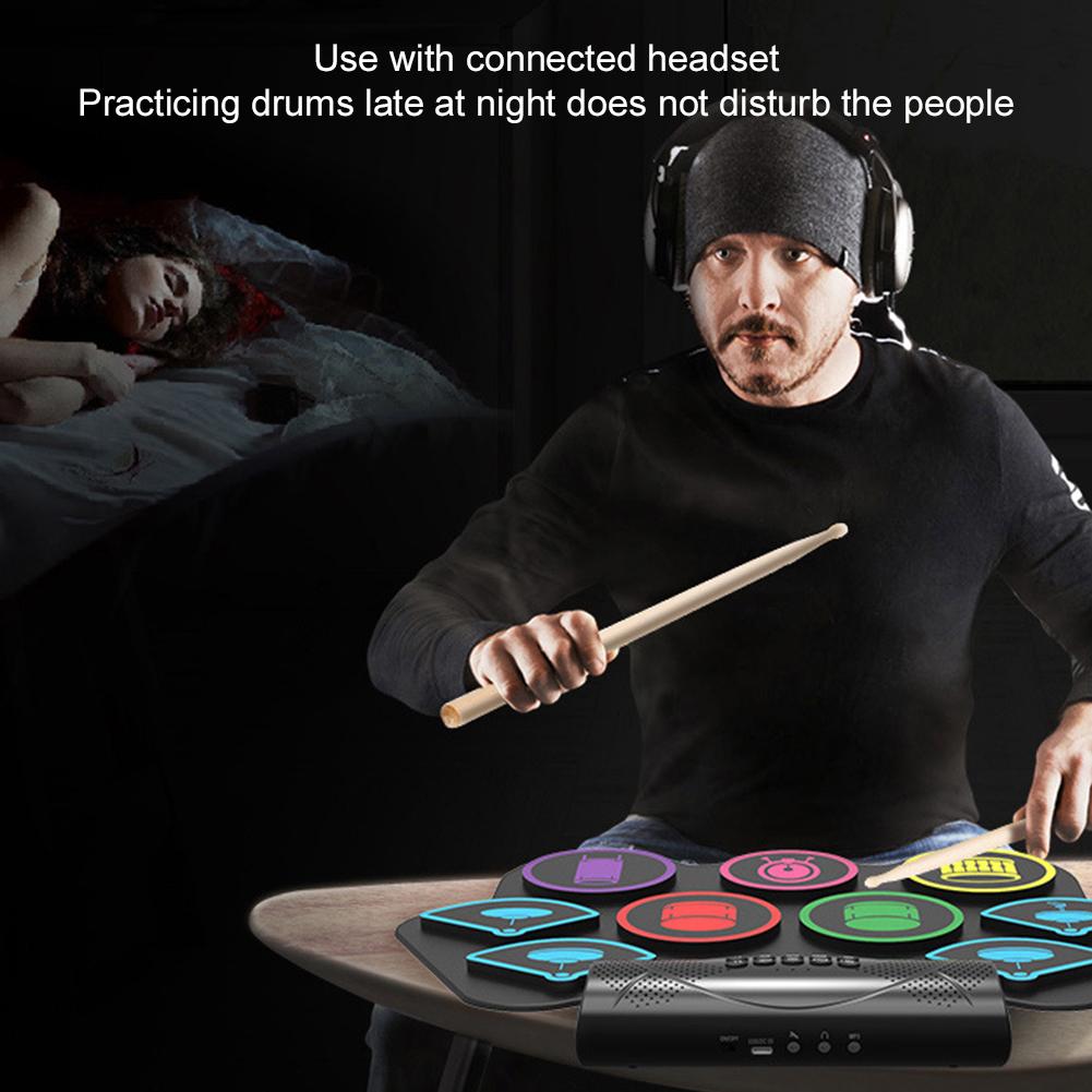 Electronic Drum Set with Drum Sticks and Pedals Roll-Up Drum Practice Pad Electric Drum Set for Kids Xmas Birthday Gift