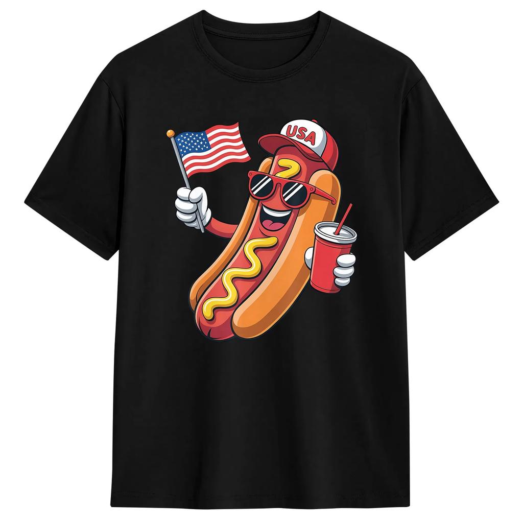 Oversized T Shirt Funny Fourth of July Patriotic USA Flag 4th of July Hotdog Cotton T Shirts Trending Tee Shirt Short Sleeve