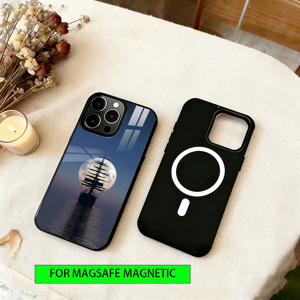 Sailing ship Phone Case For iPhone17,16,15,14,13,12,11 Plus,Pro Magnetic For Magsafe Wireless Charging