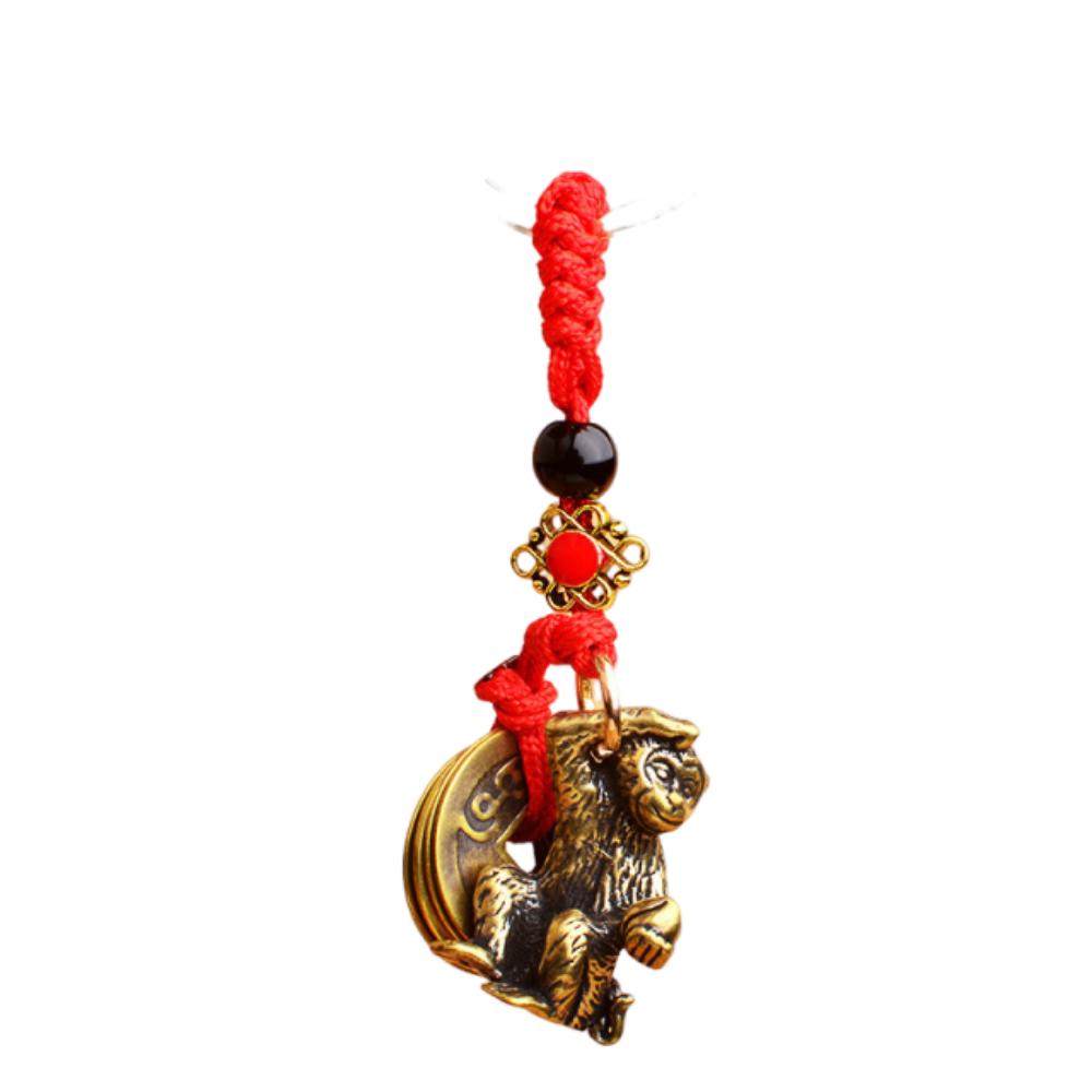 2Pcs Brass Material Five Emperors Money Keychain Fengshui Pendant Personal Accessories