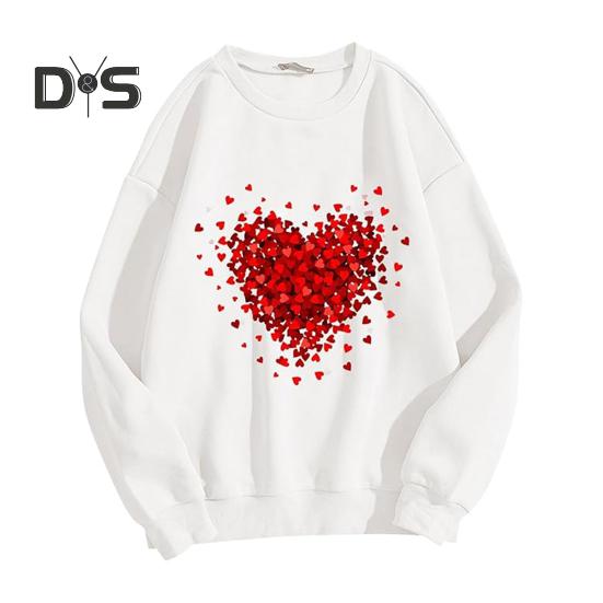 Женская толстовка с капюшоном на День святого Валентина, женская толстовка с принтом в виде сердца, круглый вырез, длинный рукав, свободный пуловер, топы