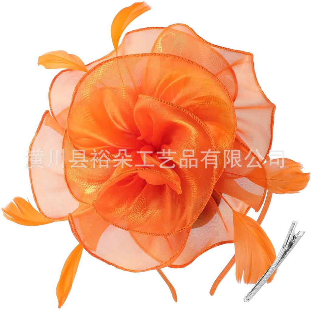 Cross-hot selling organza feather head flower bridal wedding hair accessories European and American Jockey Club headgear headband hairpin dual use