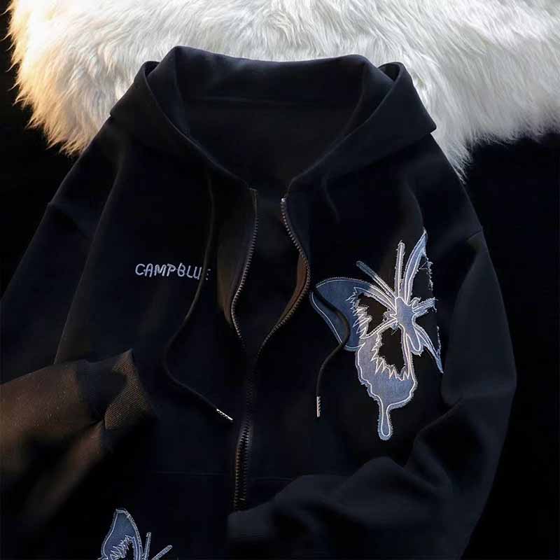 Женское пальто Хлопковое Повседневное Оверсайз Молния-Бабочка Верхняя Одежда Длинный Рукав Толстовка с Капюшоном Куртка