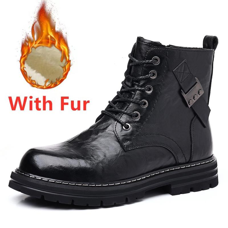 High Top Men'S Lace-Up Shoes Classic Winter Men'S Ankle Boots Version Casual Shoes Fashion Male Leather Motorcycle Boots Botas