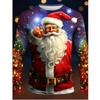 Funny Santa Claus Graphic 3D Print Christmas T-Shirts Men's Casual Long Sleeve T Shirt Harajuku Pullovers Tees Tops Kid Clothing