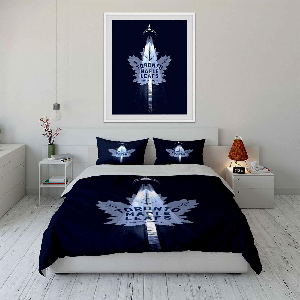 "Toronto Maple Leafs Logo with CN Tower" Print Bedding Set Duvet Cover Pillowcases (1* Duvet Cover 2* Pillowcases Do Not Include Comforter)