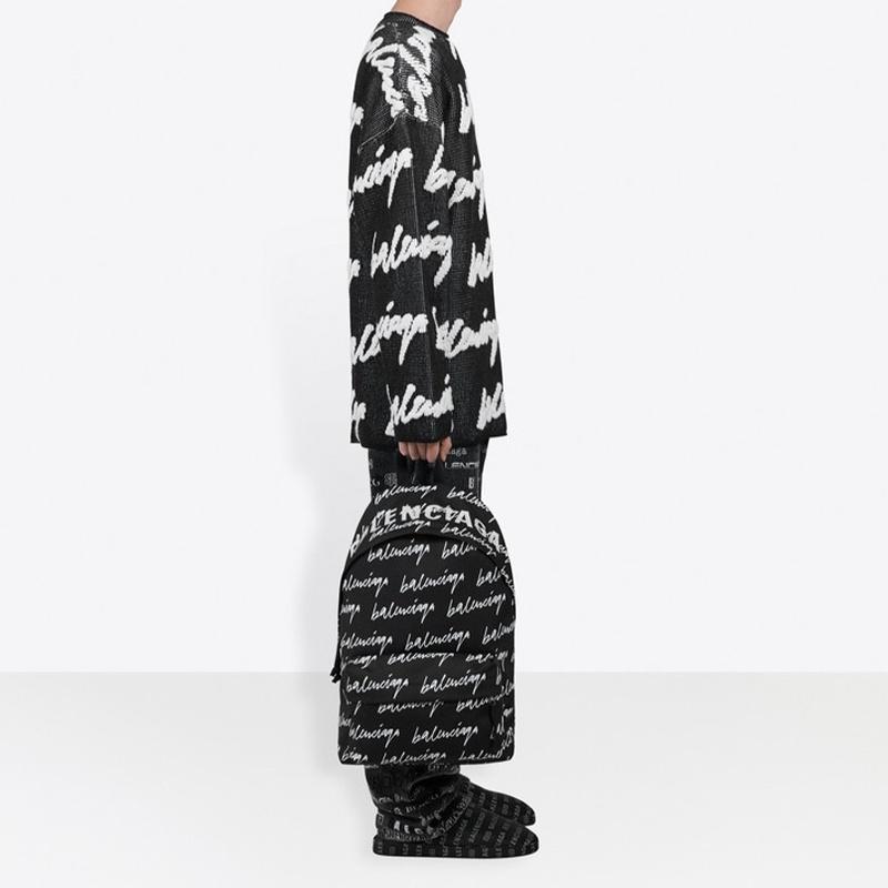 Balenciaga 3D Scribble Crewneck Cotton Knit 'Black' Men's 625985T31801070