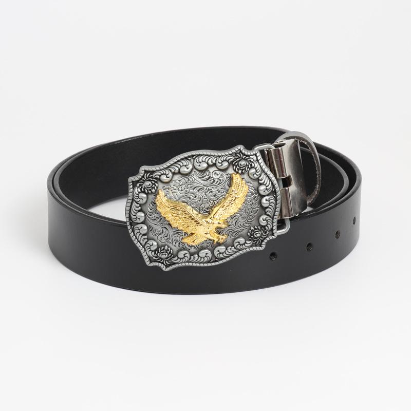 Vintage Cowhide Leather Eagle Belt - Western Cowboy Style for Youth & Stylish Guys