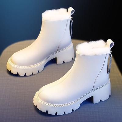 Модные кожаные ботильоны Водонепроницаемые с круглым носком Женская обувь на платформе на молнии Женские зимние ботинки Осень Зима Нескользящие Дизайнерские Роскошные Ботинки