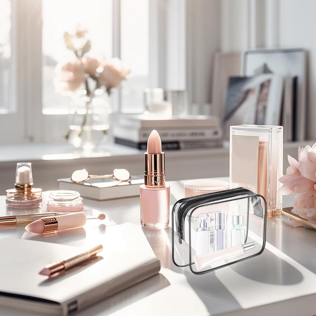 Two Clear Vinyl Large Capacity Waterproof Transparent Bath Portable Transparent Pouches for Business and Everyday Makeup Storage Pouches, Pouches,