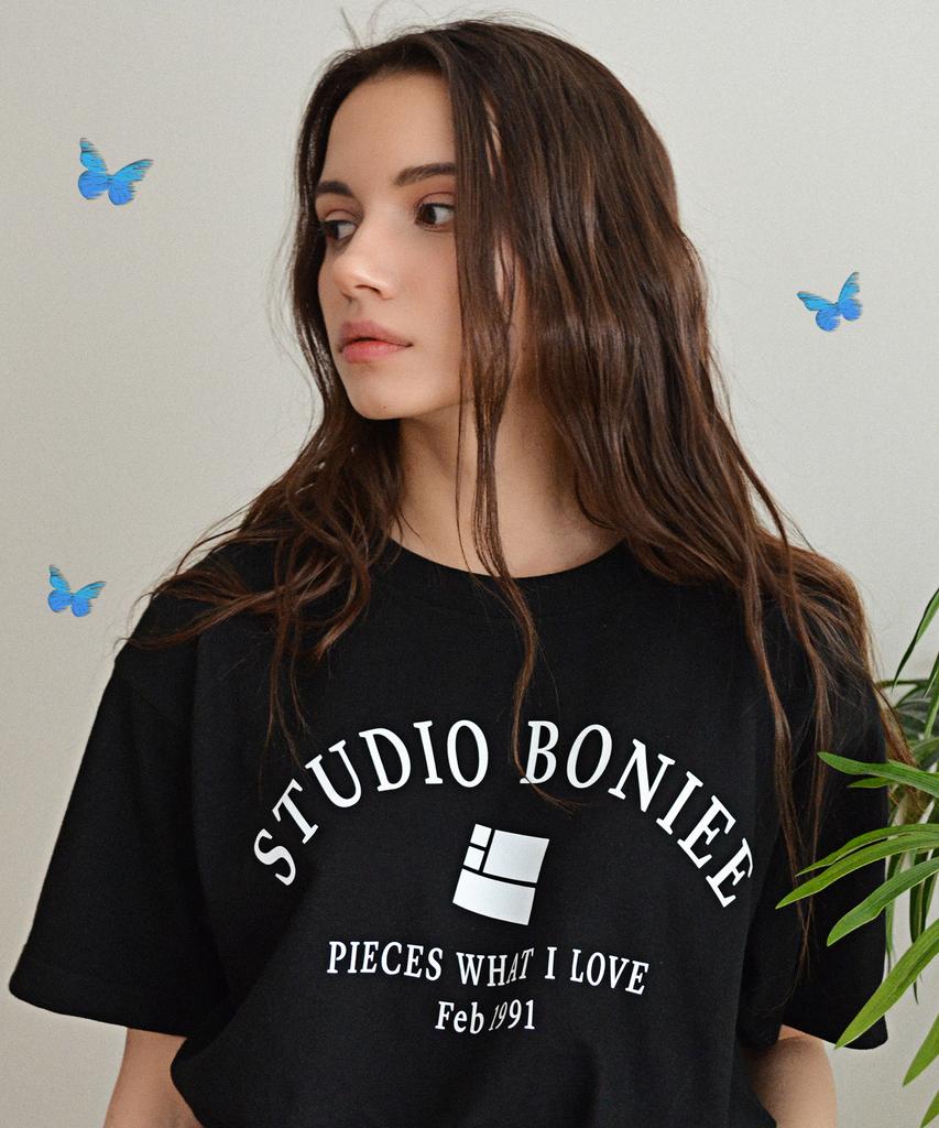 BONIEE Logo Typography Loose T-Shirt Black